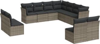 vidaXL Set De Sof&aacute;s De Jard&iacute;n 11 Pzas Y Cojines Rat&aacute;n Sint&eacute;tico Gris Vidaxl