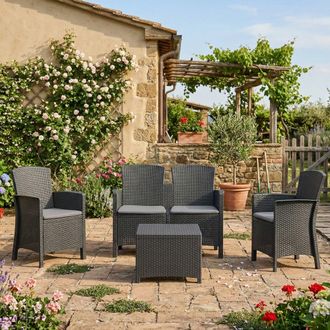 Dmora Conjunto De Sal&oacute;n Exterior T, Conjunto De Jard&iacute;n Con Cojines, Conjunto De Sal&oacute;n Interior Efecto Rat&aacute;n, 100% Made In Italy, Antracita - Dmora