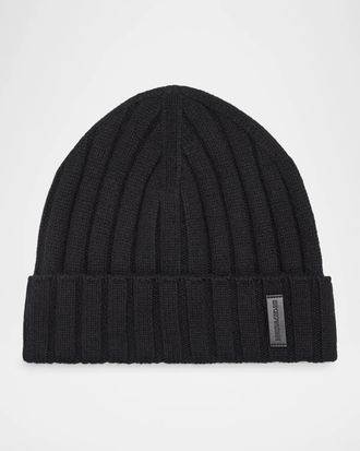 Emporio Armani Men & apos;s Wool and Cashmere Wide-Rib Beanie Hat