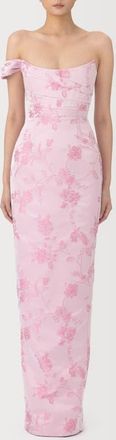 Sau Lee Jackson Metallic Floral Brocade Cateye Strapless Gown in Pink Rococo at Nordstrom, Size 14