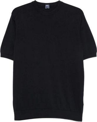 Fedeli Crew Neck Short-Sleeve Fine Knit - Heren - T-shirts - Blauw - S - Tops