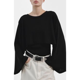 Mango High-Low Knit Cape in Black at Nordstrom, Size Medium