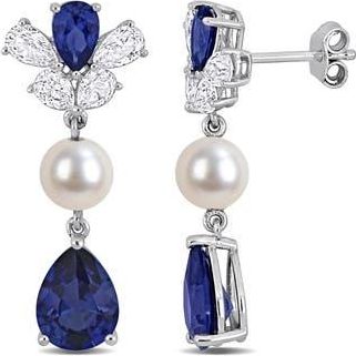 Delmar Lab Grown Blue & White Sapphire & Cultured Pearl Drop Earrings at Nordstrom Rack