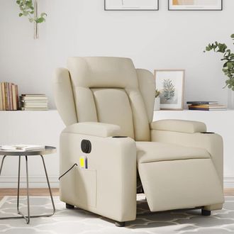 vidaXL Sill&oacute;n De Masaje Reclinable El&eacute;ctrico Cuero Sint&eacute;tico Crema Vidaxl