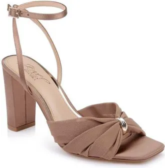 Badgley Mischka Basma Ankle Sandal in Cappuccino Satin at Nordstrom, Size 7.5