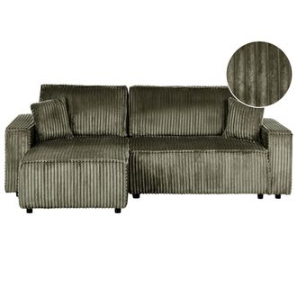 Beliani Beliani - Sof&aacute; Cama Esquinero De Pana Verde Funci&oacute;n Extra&iacute;ble Respaldo Tapizado Con Cojines Adicionales Derecha Abacka