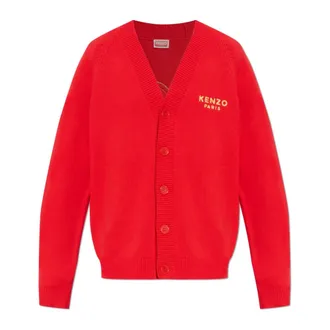 Kenzo Cardigans, male, Red, Size: XS Wool cardigan with logo