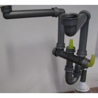 NEMO Skill sifon voor spoeltafel met 2 bakken plaatsbesparend aansluiting met vaatwas is mogelijk 64 x 40 mm PP grijs