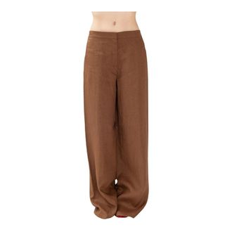 Max Mara Wijde Broeken - Dames - Wijde Broeken - Bruin - XS - Katoen - Broeken