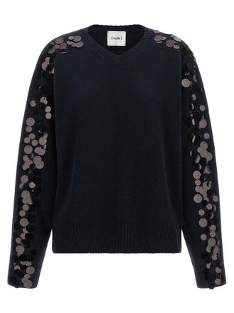 Nude Blue Embellished Crew Neck Sweater