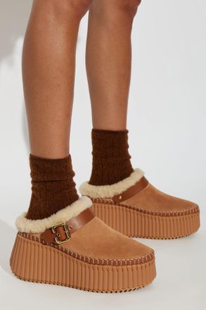 Chlo&eacute; Nama Suede Platform Shoes, Womens, Brown