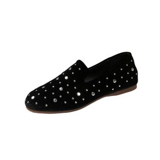 Generic Womens Slip On Shoes Rhinestone Casual Pumps Shoes Solid Color Fashionable Lightweight Breathable Non-Slip Comfy Flats Work Party Black