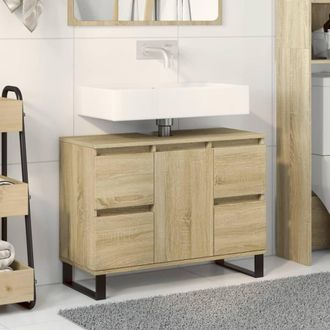Berkfield Home Bathroom Cabinet Sonoma Oak 80x33x60 cm Engineered Wood in Brown | Size: 80 x 33 x 60 cm