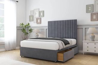 Comfort Beds Denver Plush Divan Base 2 Drawers - 26 Headboard in Dark Grey | Size: Small Single