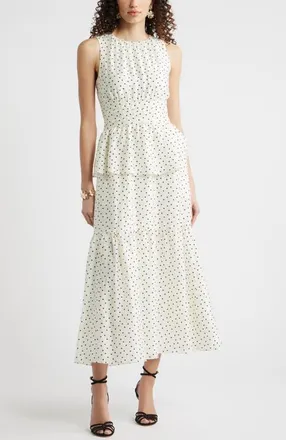 Chelsea28 Crewneck Seamed Waist Maxi Dress in Ivory Delilah Dot at Nordstrom, Size Xx-Small
