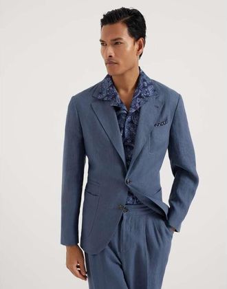 Brunello Cucinelli Mens Ocean Linen Blazer, Size 46