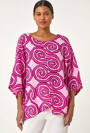 Roman Spiral Print Asymmetric Tunic Top