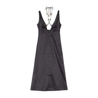 Ganni Double Satin Halter Neck Dress - Dames - Casual kleedjes - Zwart - M - Satijn - Kleedjes