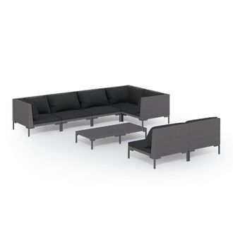 vidaXL Set Sof&aacute;s De Jard&iacute;n 8 Pzas Cojines Rat&aacute;n Sint&eacute;tico Gris Oscuro Vidaxl