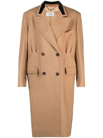 Maison Margiela four-stitch double-breasted coat - men - Camel Hair/Virgin Wool/Cotton/Viscose/Cotton - 42 - Brown