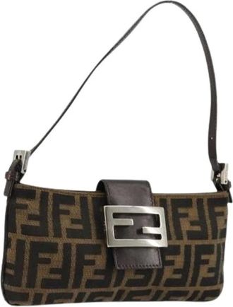 Fendi Pre-owned Shoulder Bags, female, Brown, Size: ONE SIZE Pre-owned Zucca Canvas Hand Bag