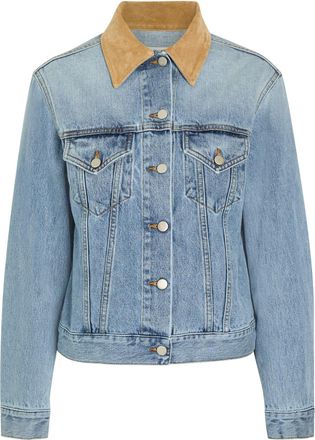 R&oacute;he Suede Collar Denim Jacket - Light Blue - 34 (UK6 / XS)