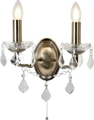 Searchlight Applique Classica Parigi Acciaio Ottone Vetro Trasparente 2 Luci E14