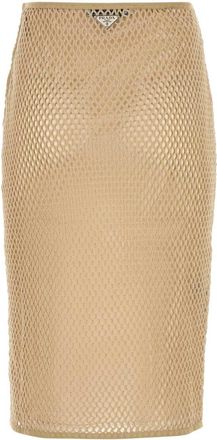 Prada Womens Beige Mesh Skirt Corda Gonne