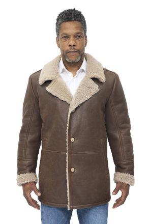 Infinity Leather Mens Classic Sheepskin Crombie Jacket-Brisbane - Brown - Size X-Small