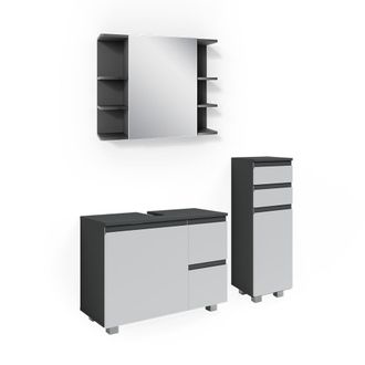 Vicco Conjunto De Muebles De Ba&ntilde;o J-shape, Antracita, 3 Partes, Con Armario Midi