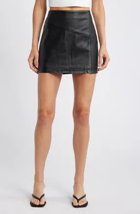 & Other Stories Raw Hem Leather Miniskirt in Black Dark at Nordstrom Rack, Size 14