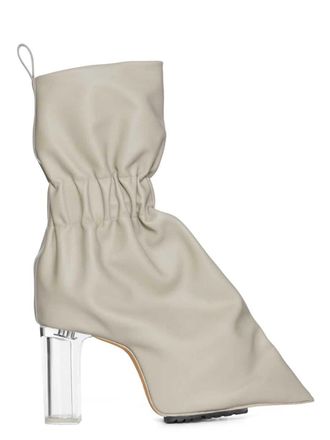 Rick Owens Ss26 Rick Owens Manschettenstiefel mit perlmuttfarbenem/transparentem, genarbtem Kalbsledergeh&auml;use