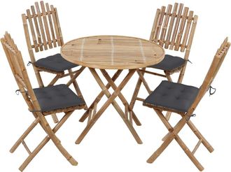 vidaXL Set De Comedor De Jard&iacute;n Plegable 5 Piezas Con Cojines Bamb&uacute; Vidaxl