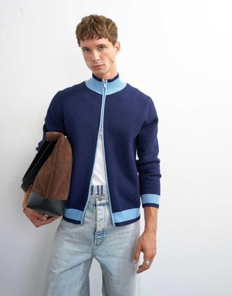 Topman Cardigan da jogging blu regular fit in maglia