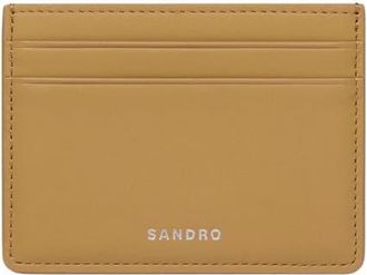 Sandro Leather logo card holder in Natural at Nordstrom