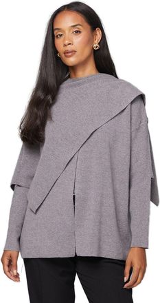 Wallis Grey Scarf Detail Knitted Cape, M, Grey