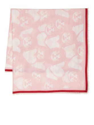 Givenchy face-print logo-jacquard fringed scarf - men - Silk - One Size - Pink