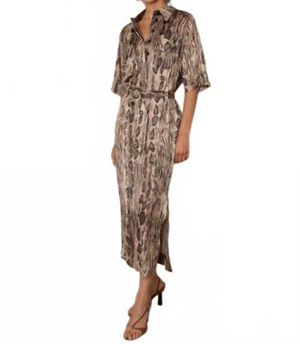 Reiss Farah Printed Satin Midi Dress In Brown Multi