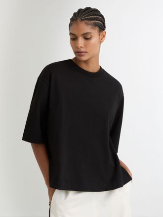 Reiss Black Cotton Ribbed-neck Oversized T-shirt, XL
