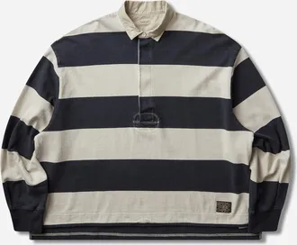 KAPITAL Men s Jail Stripe Jersey Big Rugger Shirt Black / Ecru