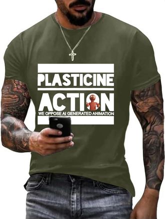 Generic Plasticine Action T Shirt for Men Funny Graphic Tee Crew Neck Novelty T-Shirts (UK, Alpha, 3XL, Regular, Regular, AG)