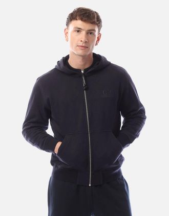 C.P. Company Mens Diagonal Raised Fleece Logo Full-Zip Hoodie - Navy - Size: 36