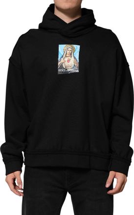 Dolce & Gabbana Mens Black Printed Hoodie Crystal Embellished Jacket Cotton Clothing