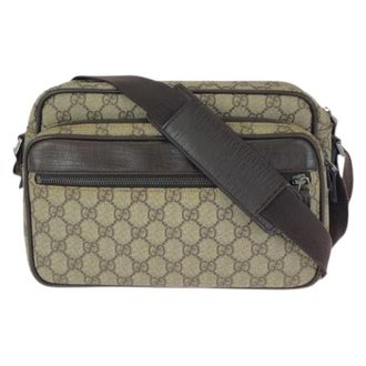 Gucci Pre-owned GG Supreme Canvas Leren Schoudertas - Dames - Pre-owned - Beige - Maat: ONE Size Leer