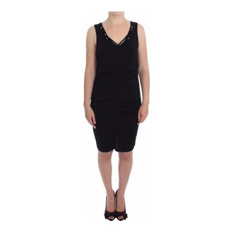 Roccobarocco Elegante zwarte knielange jersey jurk - Dames - Casual kleedjes - Zwart - XL - Polyester - Kleedjes
