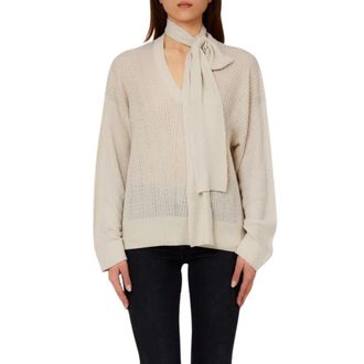 Liu Jo ECS Chiusa - Dames - V-hals truien - Beige - XS - Polyester - Truien & Vesten