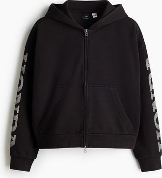 H&M Oversized Fit Printed Zip-through Hoodie in Black/honda at Nordstrom, Size Xx-Large