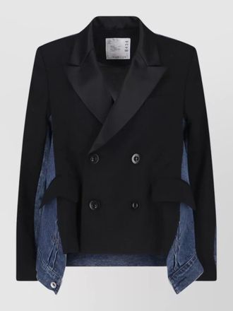 sacai tailored jacket contrast fabric notched lapels