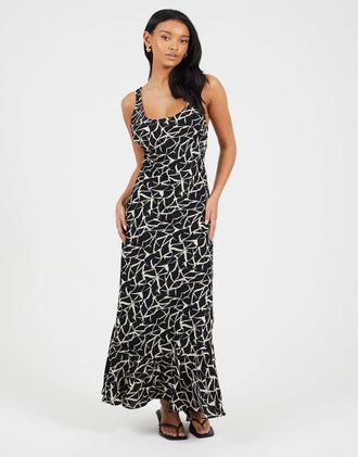 Brave Soul Vestito lungo nero a fiori con spalline sottili e scollo rotondo