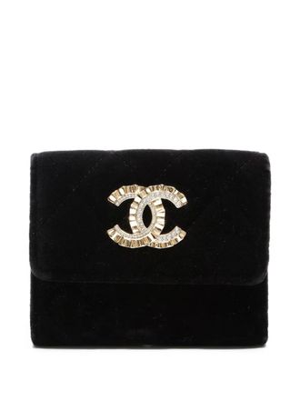 Chanel 2000-2020s embellished-logo tri-fold wallet - women - Velvet - One Size - Black